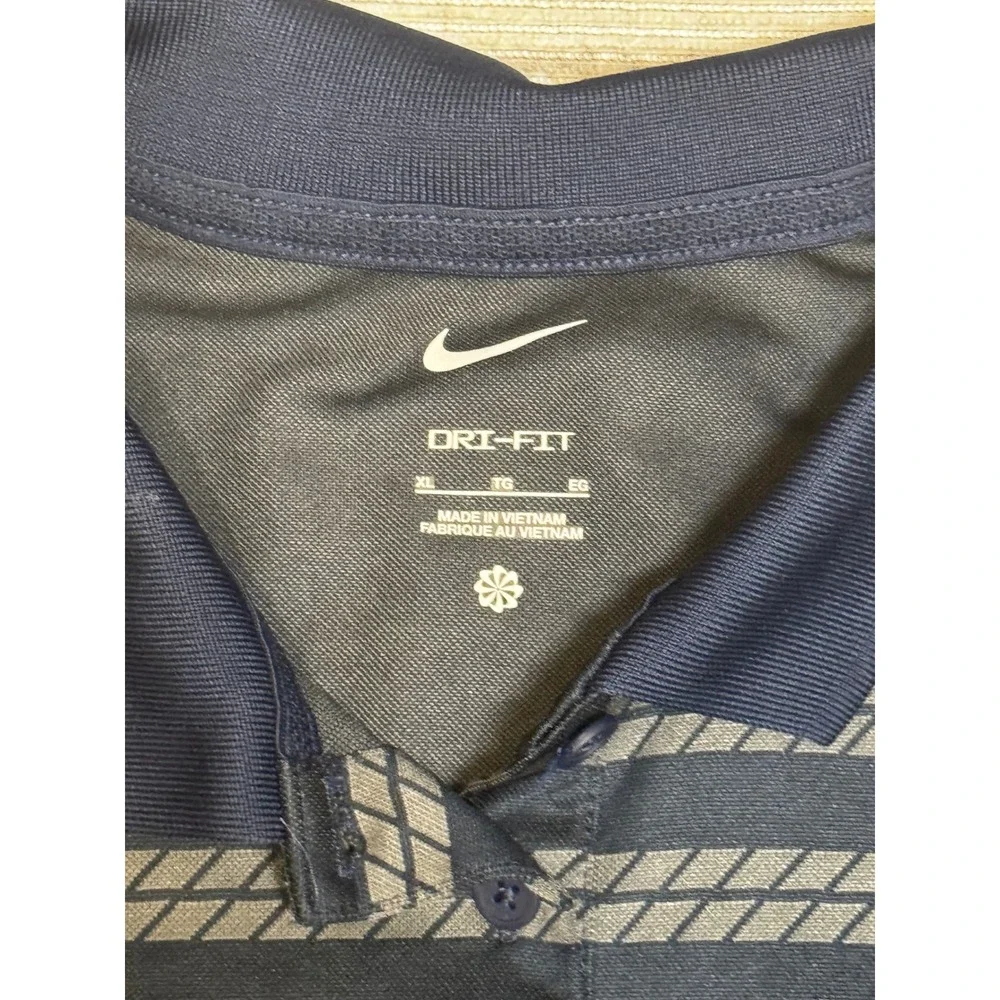 Nike Dri-FIT Polo Shirt Mens XL Navy Blue Grey Striped Short Sleeve Golf Top